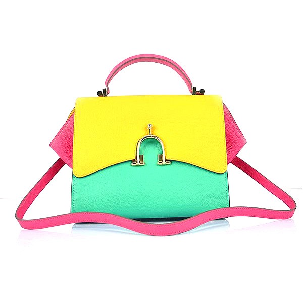Hermes Stirrup Mini Top Handle Green Yellow Rosy Bag